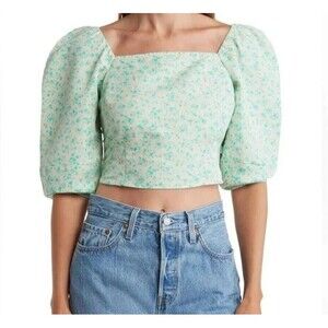 NWT Levi's Women Yvie 3/4 Sleeve Cropped Blouse Size S Green Floral Cottagecore